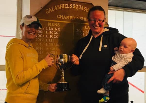 Winner Sarah Chrystie, left, with runner-up Kerri Andrews and  baby Fionnlagh.