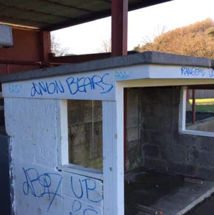 Graffiti at Vale of Leithen's Victoria Park ground.