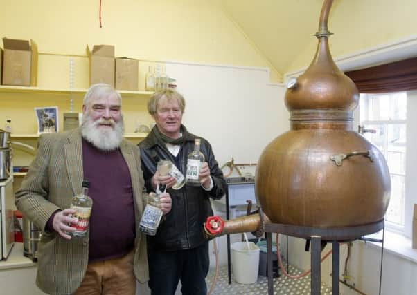 Oliver Drake and Andrew Crow at Kelso Gin Company's distillery at Harestanes.