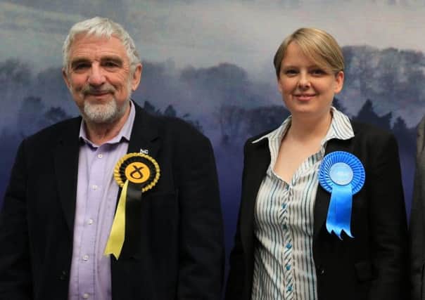 Standing together at the last election, but miles apart on the budget, Tweeddale East councillors Stuart Bell and Shona Haslam.