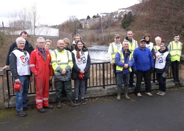 Seventeen Gala Waterways Group volunteers on Saturday cleared rubbish from the north bank of the Gala Water, from the viewpoint near the Skinworks Cauld downstream beyond Halfords.