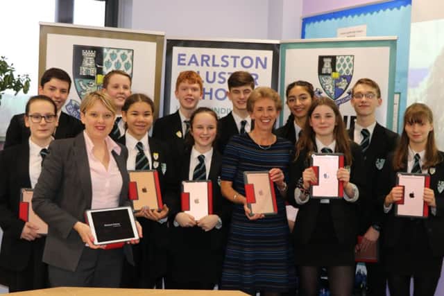 Earlston High School pupils with council leader Shona Haslam and councillor Carol Hamilton, executive member for children and young people.
