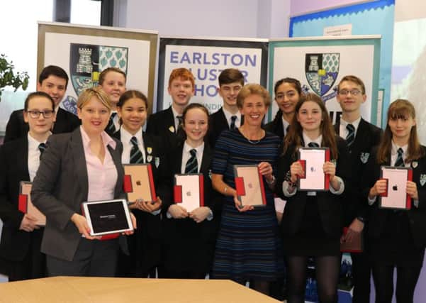 Earlston High School pupils with council leader Shona Haslam and councillor Carol Hamilton, executive member for children and young people.
