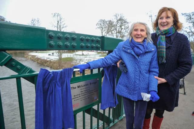 Bette McLaren and daughter Linda Lawson at the opening of the new McLaren Bridge in Hawick's Wilton Park.