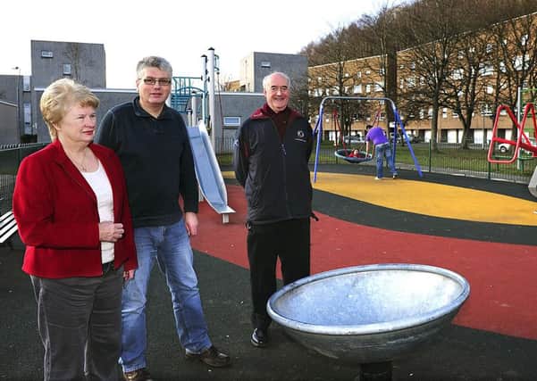 The opening of the new play park in 2012: From left, Judith Cleghorn, chair of langlee residents association, Gerry Moss, chair of waverley tenants organisation and then Galashiels councillor John Mitchell.