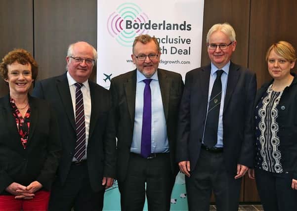 Dumfries and Galloway Council leader Elaine Murray, Carlisle City Council leader Colin Glover, David Mundell, Cumbria County Council leader Stewart Young and Scottish Borders Council leader Shona Haslam.