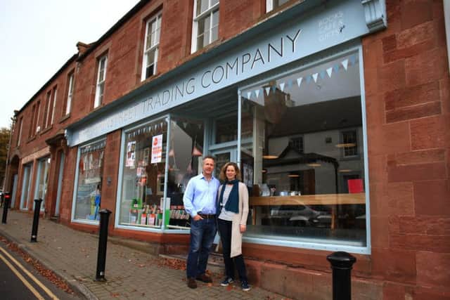 Main Street Trading Company owners Rosamund and Bill de la Hey pictured at their business in St Boswells.