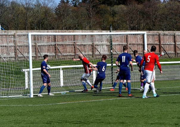 From a corner kick, GFR player Pat Scullion pops in to score (picture by Alwyn Johnston).