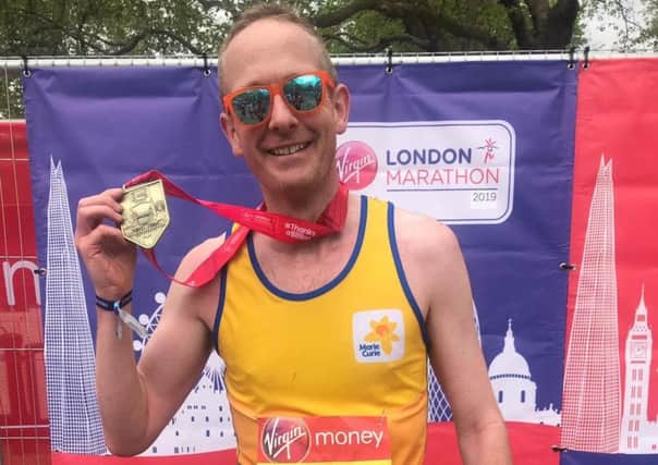 Borders MP John Lamont shortly after completing the 2019 London Marathon.