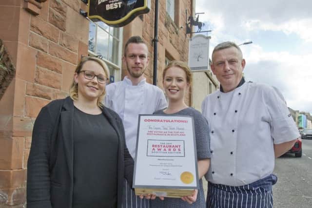Assistant manager Kerry Rendles, owners Alasdair and Ashley Wilkie with head chef Iain Barr at the Capon Tree restaurant in Jedburgh.