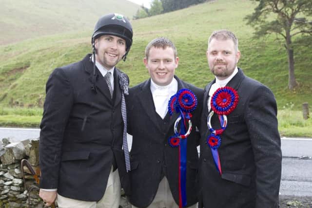 Former Galashiels braw lad Greg Robertson, Jethart callant Euan Munro and herald Rob Reid.