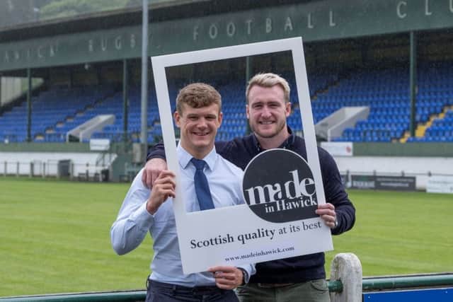 Rugby stars Darcy Graham and Stuart Hogg promoting Made in Hawick. Photo: Rob Gray
