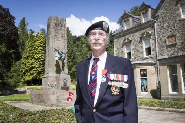Hawick D-Day veteran Jim Stirling at the town's Wilton Lodge Park memorial today.