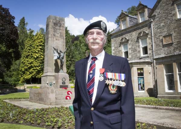 Hawick D-Day veteran Jim Stirling at the town's Wilton Lodge Park memorial today.