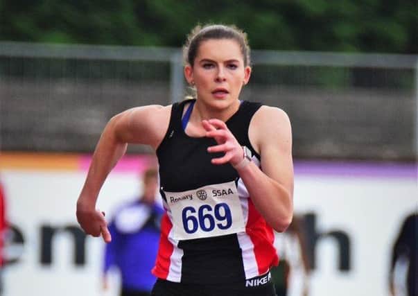 Ellie O'Hara Scottish Schools Athletics Championships Peebles High School won gold in U17 triple and long jump and bronze in 100m  (picture: Neil Renton)