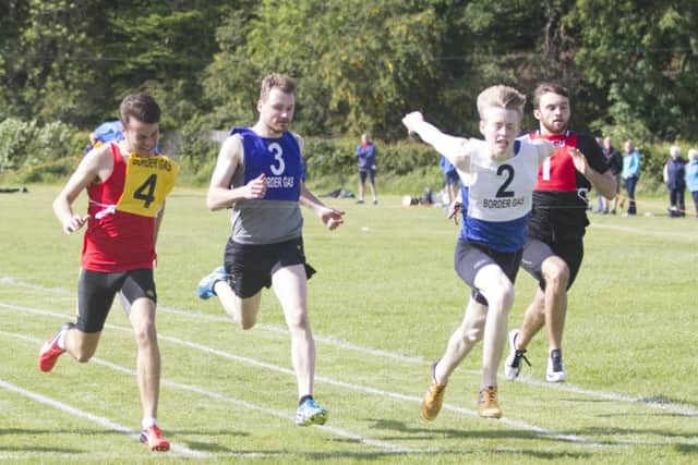 Scott Tindle wins the 110m Sprint Ipicture: Bill McBurnie)