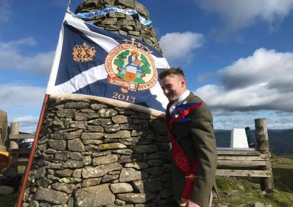 Royal Burgh Standard Bearer Craig Monks at the Three Brethren this morning. Photograph: Grant Kinghorn.