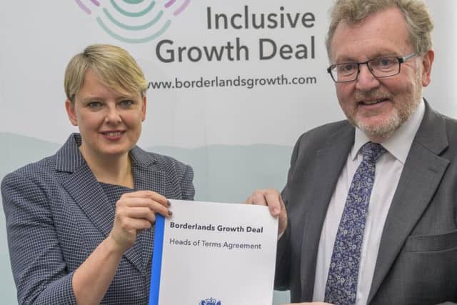 Scottish Borders Council leader Shona Haslam and David Mundell at the growth deal signing-off session.