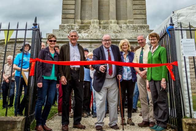 ictured at the reopening of the Monteath Douglas Mausoleum are BCCFs Wendy Reid, David Freeman, the 13th Marquess of Lothian, Debbie Playfair, Gareth Baird and Nicky Toneri. Photo: Borders Aerial Photography