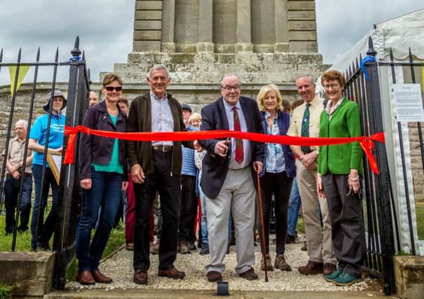 ictured at the reopening of the Monteath Douglas Mausoleum are BCCFs Wendy Reid, David Freeman, the 13th Marquess of Lothian, Debbie Playfair, Gareth Baird and Nicky Toneri. Photo: Borders Aerial Photography