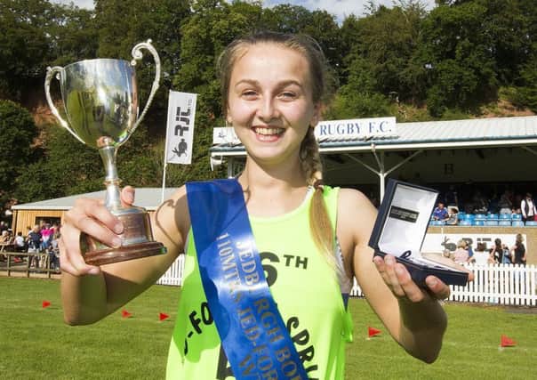 A day to treasure for Rianna Sterricks, who won the Jedburgh 110m Sprint (picture by Bill McBurnie).