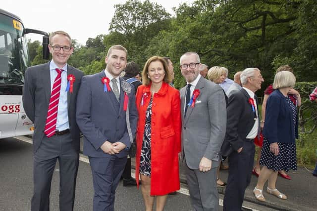 John Lamont MP, Greg Robertson ex Braw Lad, Rachel Hamilton MSP and Lord Purvis of Tweed arrive at the Capon Tree.
