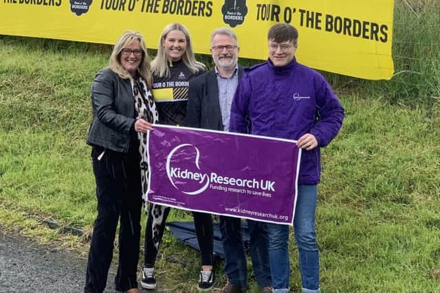 From left, Sharon Sheridan, Scotland fundraising manager with Kidney Research UK, Harley Lothian, marketing manager of Hillside Outside Ltd, with TIm McLean and Joseph McLean.