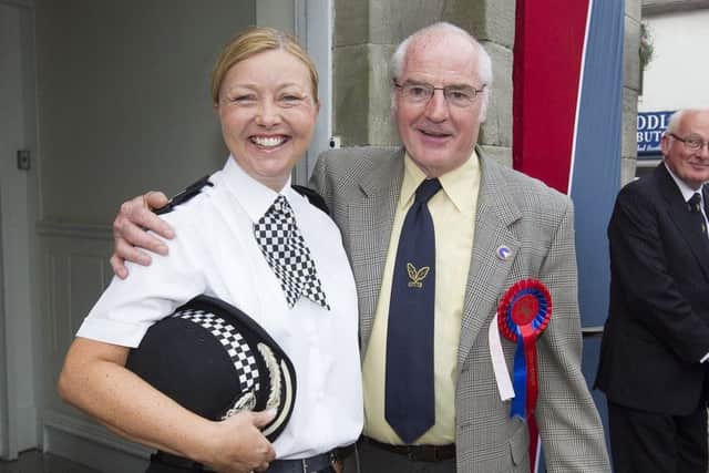 Chief Superintendent Linda Jones with Jethart's Len Wyse, keeping an eye on proceedings at Langholm.