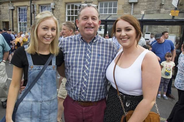 Alice and Lindsay Nichol from Hawick with Katie Waugh enjoying the festival in the Muckle Toon.