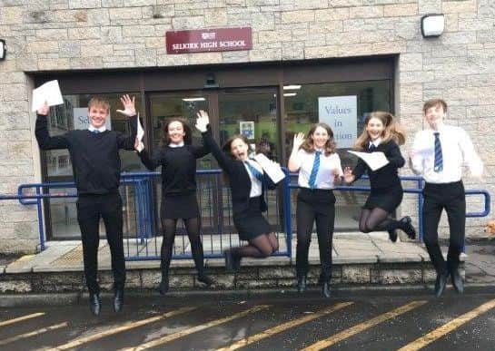 Selkirk High School pupils celebrating their results.