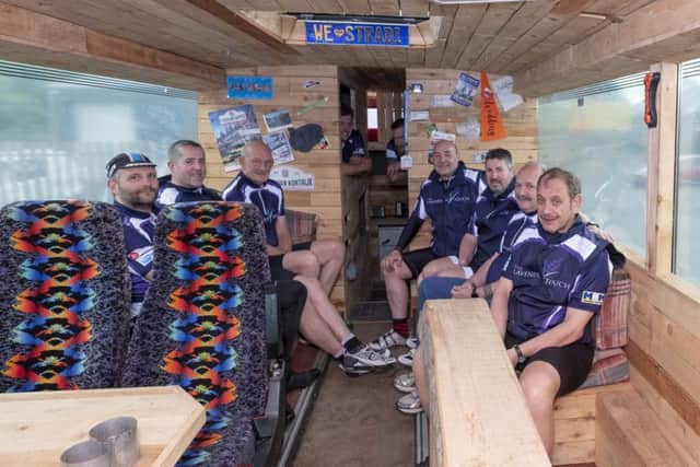 The Lavender Touch's team of cyclists in the support bus.