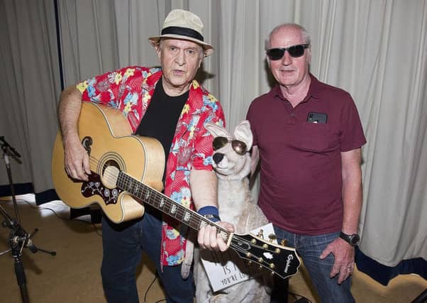 Main attraction George Ingles with organiser Len Wyse and Skippy the Jedburgh Kangaroo.