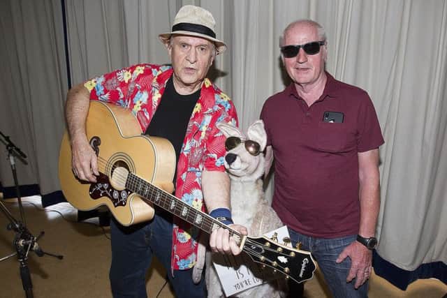 Main attraction George Ingles with organiser Len Wyse and Skippy the Jedburgh Kangaroo.