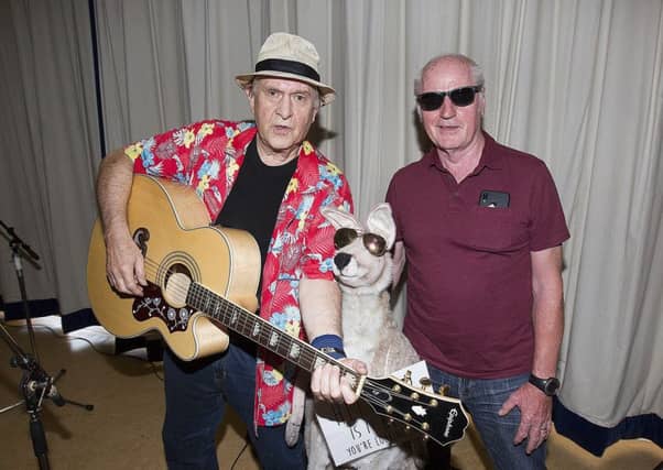 Main attraction George Ingles with organiser Len Wyse and Skippy the Jedburgh Kangaroo.