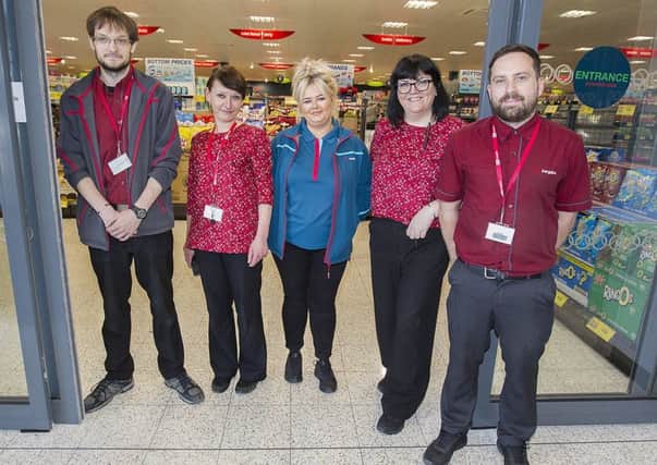Staff at the new Home Bargains store in Hawick, from left, supervisors Chris Smith and Kasia Kusiak, sales assistant Jahnna Hartness, store manager Deborah McHugh and deputy manager Thomas Hewitt.