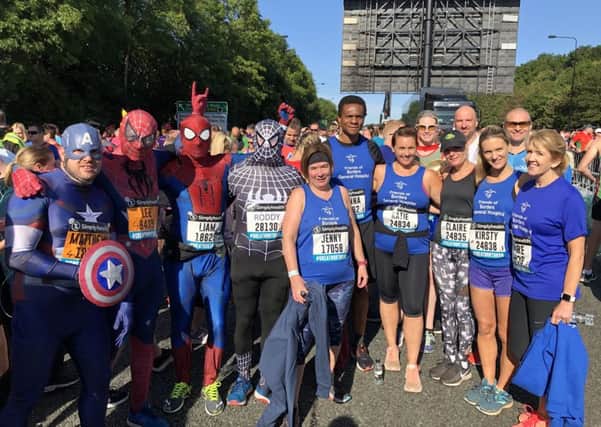 A collection of superheroes assemble at the start line of the Great North Run on Sunday, raising cash for the Friends of the Borders General Hospital.