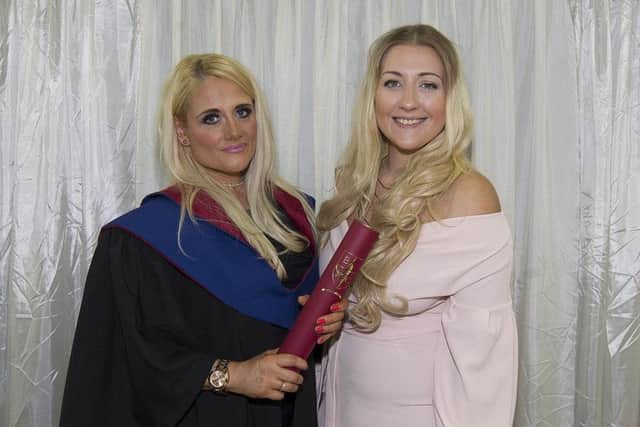 Melanie Sarah Sutherland graduating with SVQ 3 healthcare support with daughter Jodie Anderson.