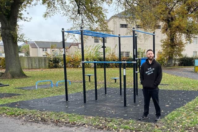 Ali Hay at the new all-access fitness equipment in Shedden Park, Kelso.