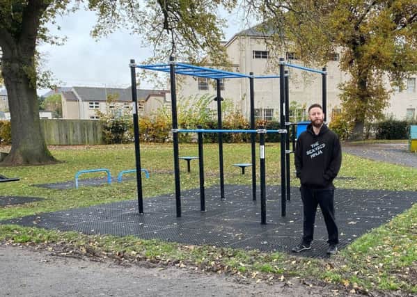 Ali Hay at the new all-access fitness equipment in Shedden Park, Kelso.