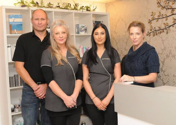 Winnie Muller with husband Bruce Hoskins, daughter Amber-Jane Blair and reflexologist sister Carol Bathgate at Body Beautiful in Selkirk.