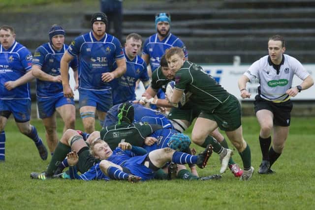 Hawick's scrum half Gareth Welsh against Jed-Forest at Mansfield Park (picture: Bill McBurnie)