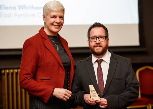 Heather Lamont, director of client investments at sponsor CCLA, presents Euan Jardine with his highly commended award.