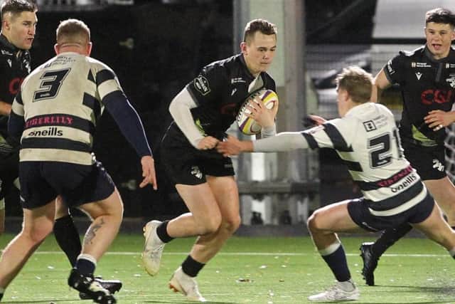 Southern Knights, in the dark kit, in action earlier this season against Heriot's (archive picture by Douglas Hardie)