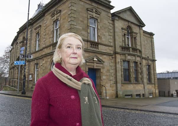 Georgiana Craster at Jedburgh outside Jedburgh's town hall in Abbey Place.
