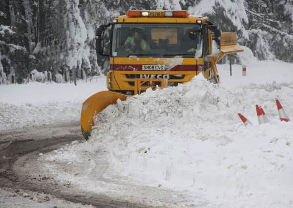 A snowplough in action in the Borders.