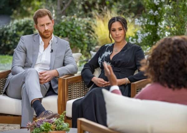 The 'bombshell' interview with Harry and Meghan aired on ITV on Monday night, having broadcast in the US over the weekend (Photo: Harpo Productions/Joe Pugliese via Getty Images)